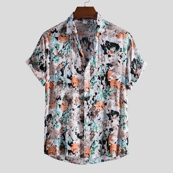

men's t-shirts 2021 summer beach short-sleeved lapel printed shirt mens turtleneck t clothing trend casual comfortable tees, White;black