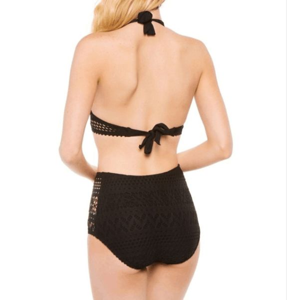 

knitted swimsuit lace split cut out bikini triangl swimwear, White;black