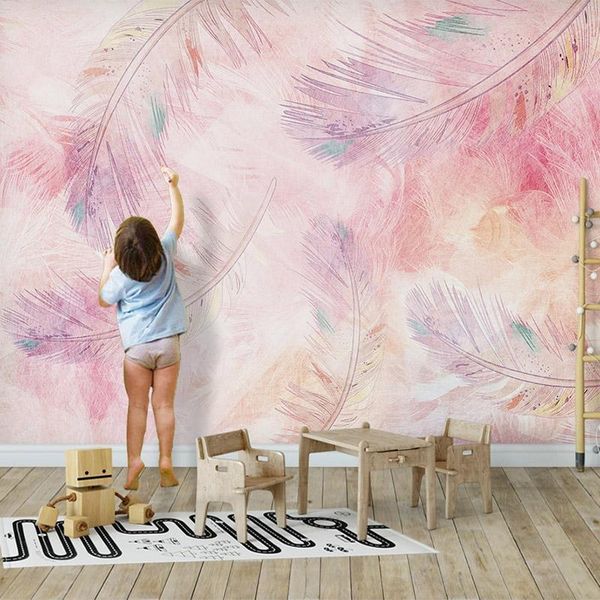 

wallpapers drop custom 3d pink feather cartoon po mural wallpaper children room home decoration canvas painting wall art