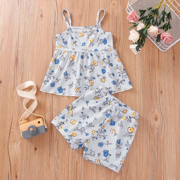 

clothing sets summer 6m-5y toddler kid baby girl 2pcs set single sleeveless floral camisole +floral shorts outfit kids girls, White