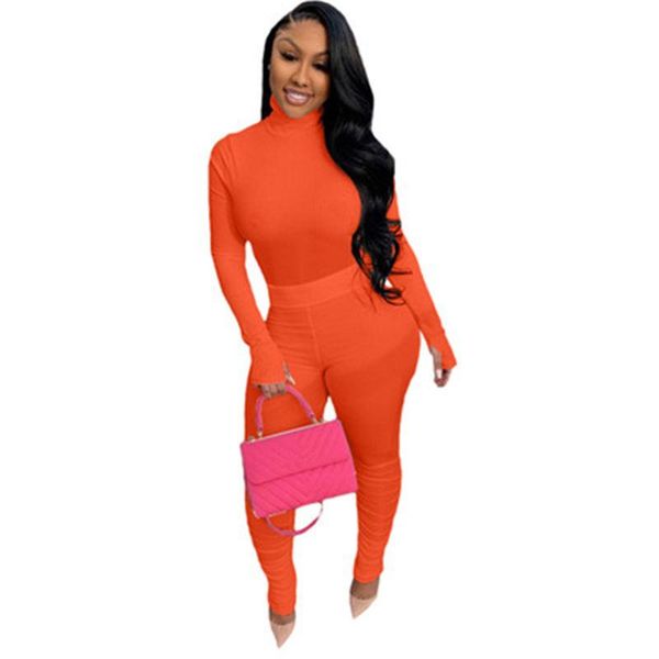 

womens solid colors tracksuits fashion trend long sleeve high neck tee pants suits designer female spring skinny casual folds 2pcs sets, Gray