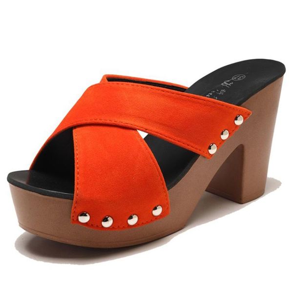 

women orange green pumps sandals slides for gladiator rivet platform thick heel flip flops 2021 summer slippers, Black