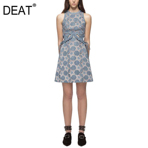 

[deat] summer fashion solid color sleeveless hollow out high waist round neck personality dress women 13d013 210527, Black;gray