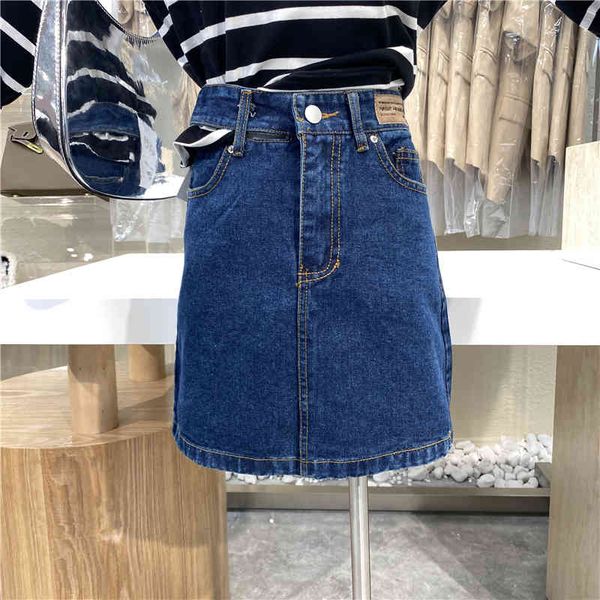 

skirts design of niche waist high-side hollow-out jean 2021 slimming joker etiquette skirt, Black