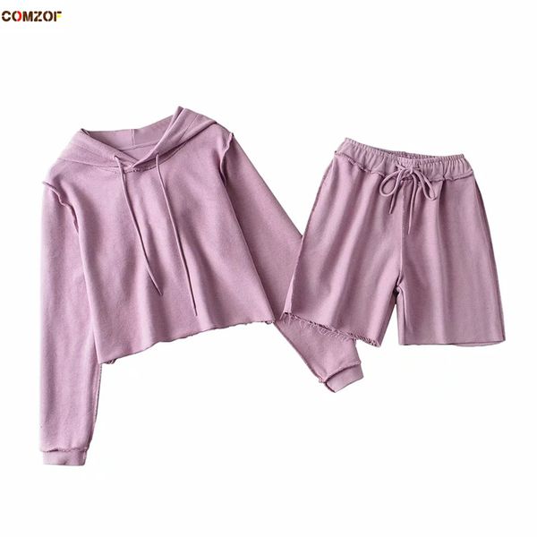 

hoodie+shorts women streetwear 2 piece set ins long sleeve crop casual suits clothing harajuku ensemble femme, Gray