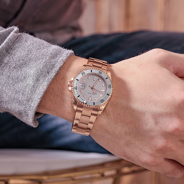 

guou ancient europe 2021 new fashion watch trend personalized calendar steel belt waterproof men's watch, Slivery;brown