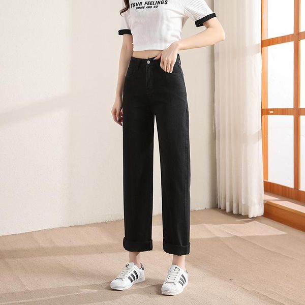 

women's jeans straight summer 2021 high waist slim loose wide leg pants, Blue