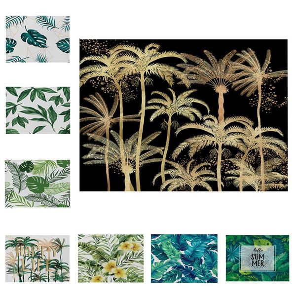 

mats & pads tropical plant monstera pattern placemat dining table cotton linen pad bowl cup mat 42*32cm home decor