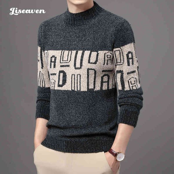 

liseaven knitwear mens pull homme 2021 fashion dign male casual streetwear pullover sweaters, Black