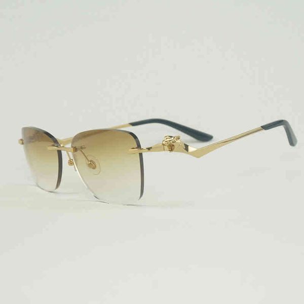 

2022 factory wholesale new vintage leopard style sunglasses women rimless oval metal frame glasses for men outdoor club culos shades 01, White;black