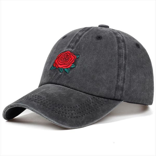 

washed rose embroidered baseball cap cotton hip hop hat mens and womens fashion dad hats adjustable outdoor caps, Blue;gray