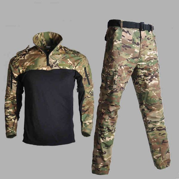

men's tracksuits 2 pieces tactical camouflage military uniform clothes suit us army combat shirt + cargo pants clothing pq60, Gray