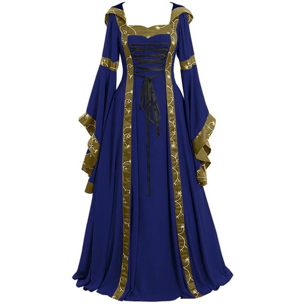 

casual dresses ladies elegant dress vintage medieval floor length renaissance gothic cosplay women clothes robe femme, Black;gray