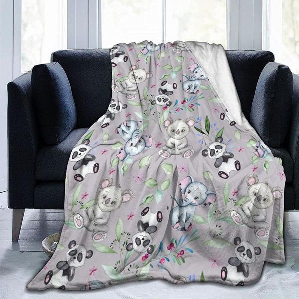 

blankets watercolor cute elephant panda fleece flannel throw for couch bed sofa car,cozy soft blanket kids women adult