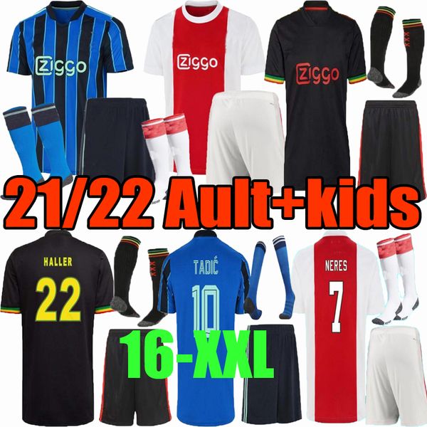 

men kids kits 21 22 tadic berghuis gravenberch soccer jersey set kudus blind promes haller neres cruyff klaassen 2021 2022 ajaxes football s, Black;yellow