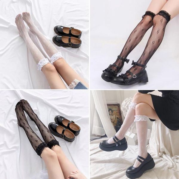 

socks & hosiery women lolita summer sandals stockings lace fishnet sock, Black;white