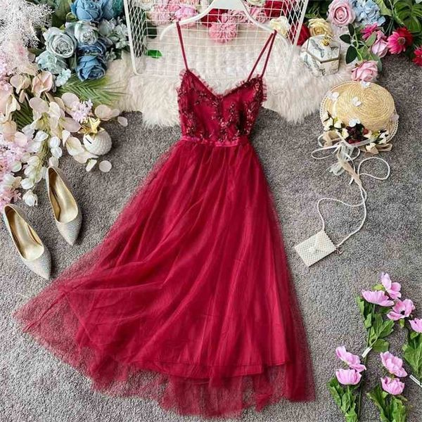 

fashion women patchwork mesh drsss summer v-neck slim vintage embroidery lace dresses ladies long robe vestidos mujer 210525, Black;gray