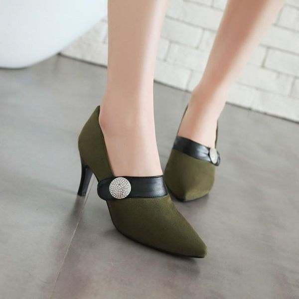 

dress shoes plus size 11 12 ladies high heels women woman pumps tip drill buckle and slim heel single shoe, Black