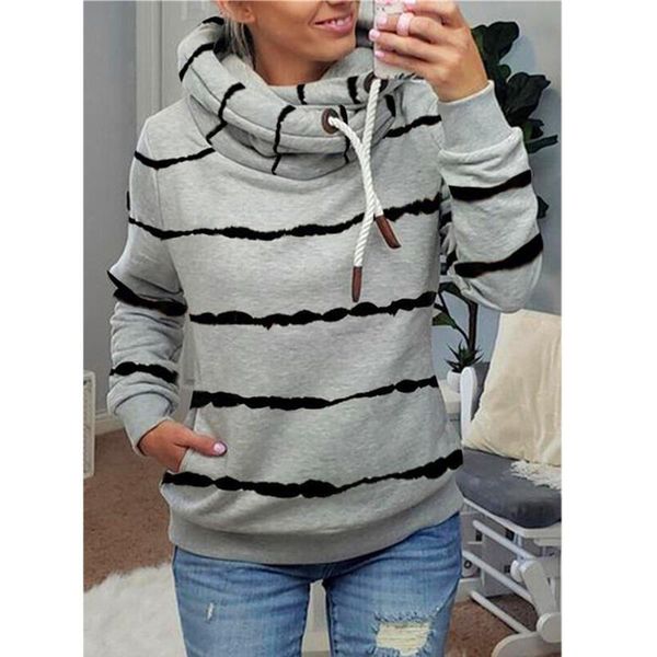 

women's hoodies & sweatshirts stripes printed turtleneck harajuku sweatshirt long sleeve pocket casual hoodie autumn winter pullovers m, Black