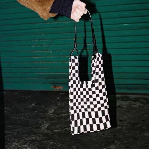 

evening bags wool knitted shoulder shopping bag for women vintage fashion cotton cloth girls tote shopper large female handbag
