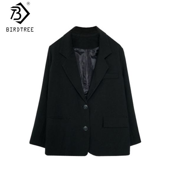 

autumn black women blazers long sleeve single-breasted pockets woman coats loose notched outerwear c08604k 210419, White;black