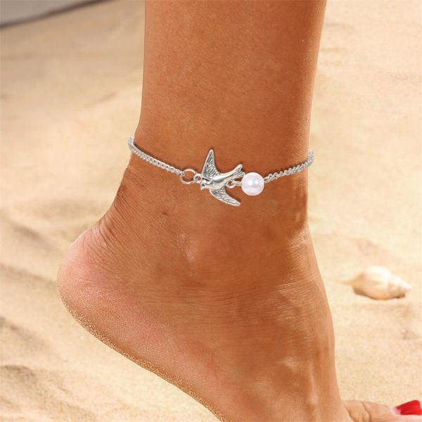 

anklets 2021 european and american jewelry peace pigeon anklet imitation pearl female foot ornaments bracelet ankle chain wholesale, Red;blue