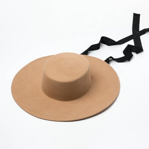 

wide brim hats autumn winter fashion woolen fedora for women men big flat hat ladies wool felt belt strap, Blue;gray