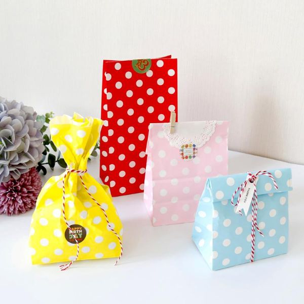 

2-10pcs mix color zigzag polka dot paper bags diy candy cookie bakery bag wedding party favor gift wrapping supplies wrap