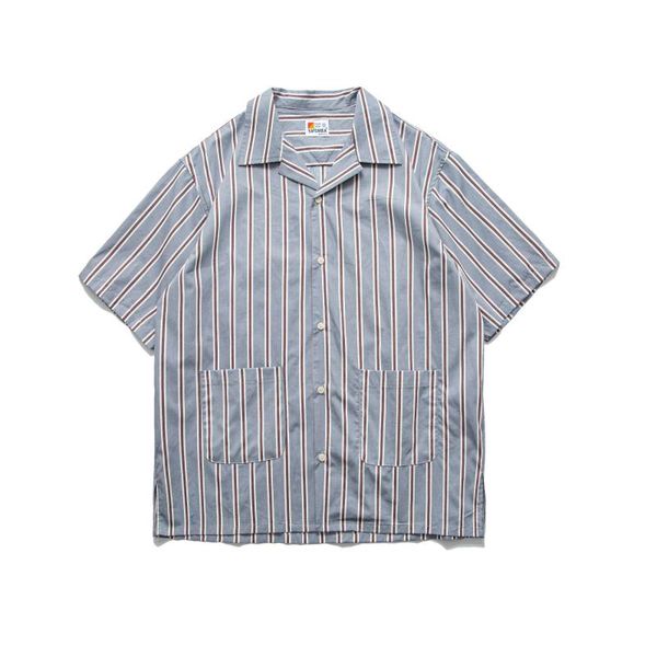 

men's casual shirts wuhang 2021 striped shirt fashion brand loose tooling short sleeve ss79, White;black