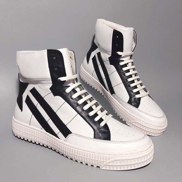 

2021 new high-leather men's boots korean hip-hop street trend trainer star rock shoes, Black