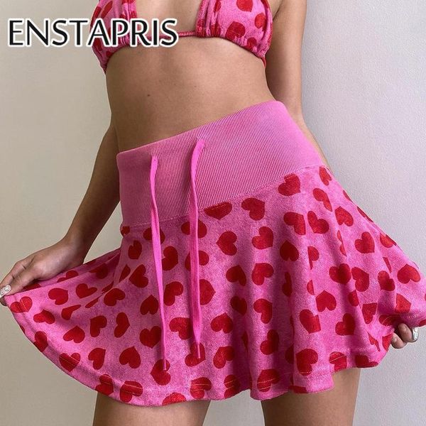 

skirts high waist velvet pink y2k tennis skirt summer grunge heart printed cute lace up women kawaii a line mini falda verano, Black