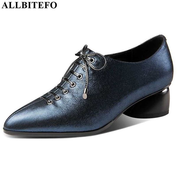 

allbitefo nature genuine leather high heels fashion women high heel shoes elegant round toe women heels 210611, Black