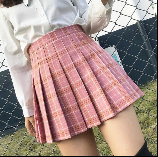 

mothybot plaid summer high waist womens skirts stitching student mini sweet girls dance pleated xs 2xl, Black