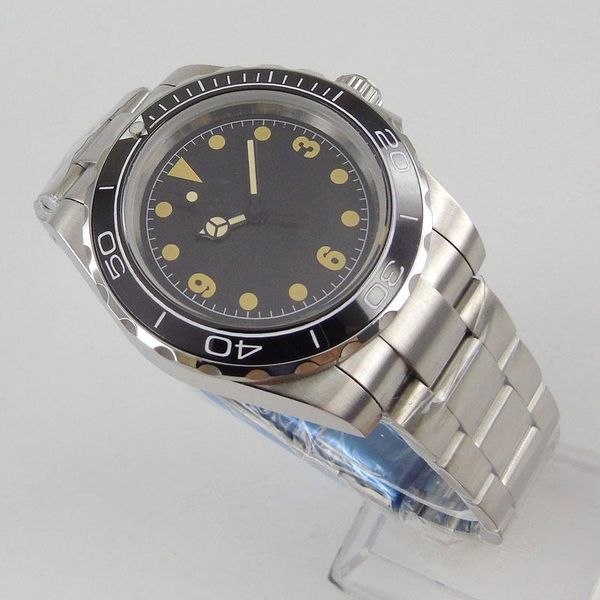 

wristwatches 40mm black sterile dial sapphire glass ceramic bezel mechanical date 21 jewels miyota 8215 automatic men's wristwatch, Slivery;brown