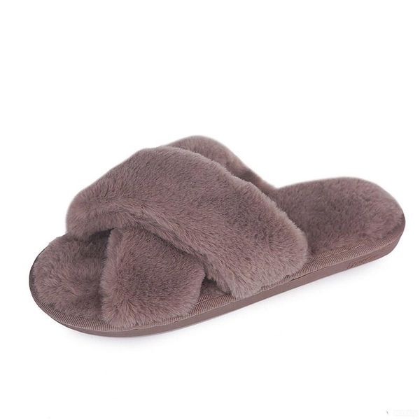

slippers plush sole fashion winter open toe women indoor fur warm soft lady home, Black