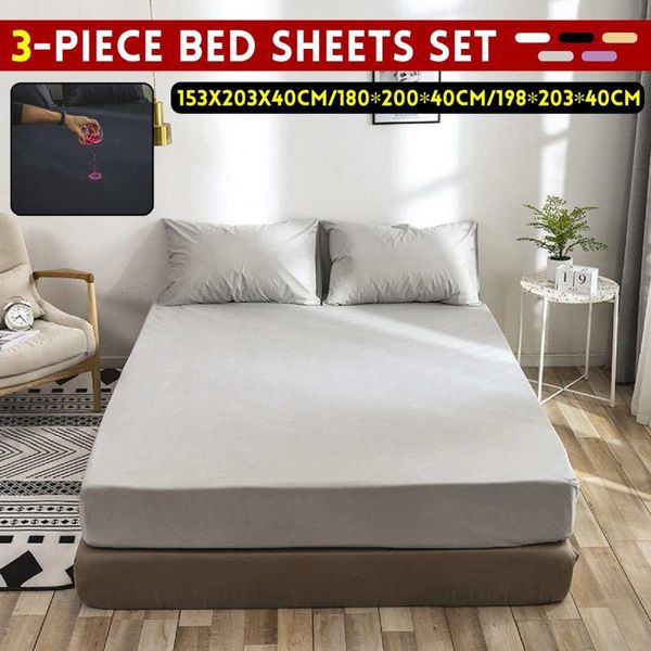 

sheets & sets 3pcs/set super soft silky satin fitted sheet mattress cover deep pocket cases bed set wrinkle, fade, stain resistant