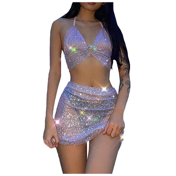 

new y2k style 2021 women's fashion backless navel lace up perspective bright side pack streetwear for women suits sets, White