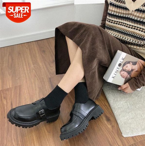 

british style plus velvet small leather shoes women's uniform thick-soled japanese single college trend #on7g