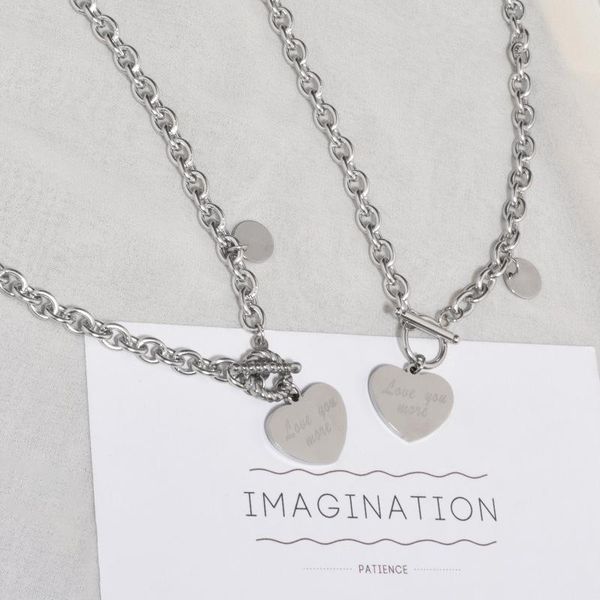 

chains titanium steel necklace for women t-buckle love simple clavicle hip-hop does not lose color, Silver
