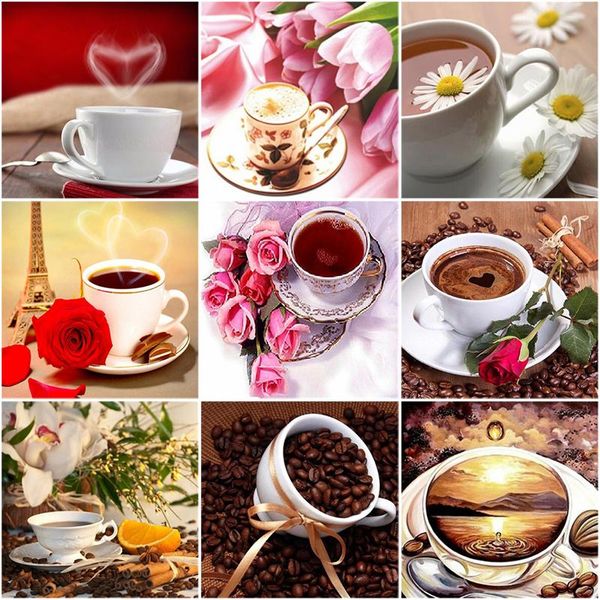 

diamond painting diy 5d coffee cup embroidery flowers cross stitch full round mosaic scenery of picture rhinestone decor