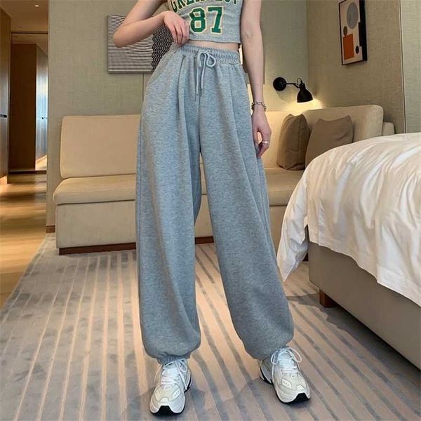 

houzhou korean style sweatpants joggers women harajuku high waist harem pants jogging casual loose trousers ulzzang all-match 211216, Black;white