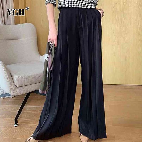 

elegant women full length pants high waist pleated straight loose long wide leg pant for female fashion clothing spring 210531, Blue