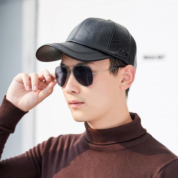 

spring autumn fall winter cap pu leather baseball men snapback hat fashion casual men's trucker round sportswear outdoor hats, Black;white