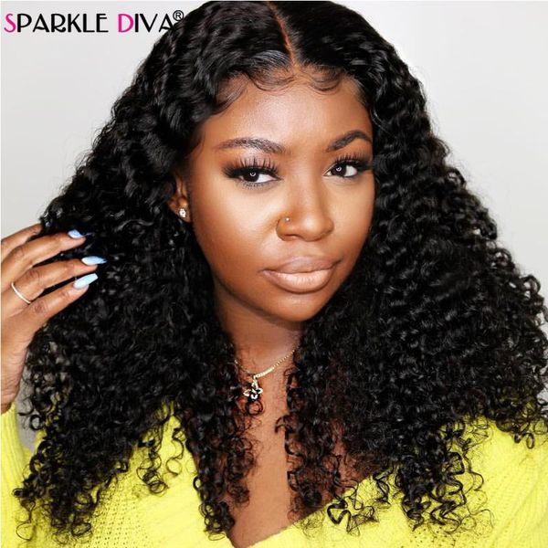 

malysian kinky curly human hair wig 180 density remy lace front wigs for black women 360 frontal pre plucked1, Black;brown