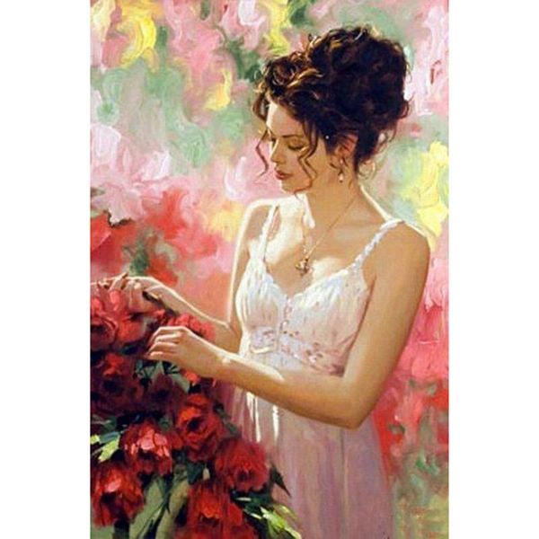 

diamond painting 5d diy woman flowers pattern resin full round drill rhinestone mosaic picture handicraft art wall decor craft