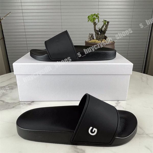 

[with box]2022 men women slides summer slippers beach indoor luxury flat sandals flip flops spike sandal eur 35-48, Black