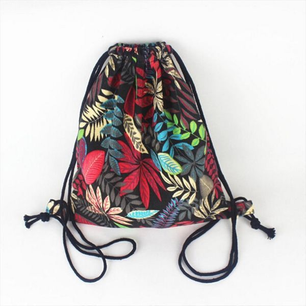 

women drawstring backpack rucksack sack bag summer leaf pattern oxford string shoulder bags student vintage school
