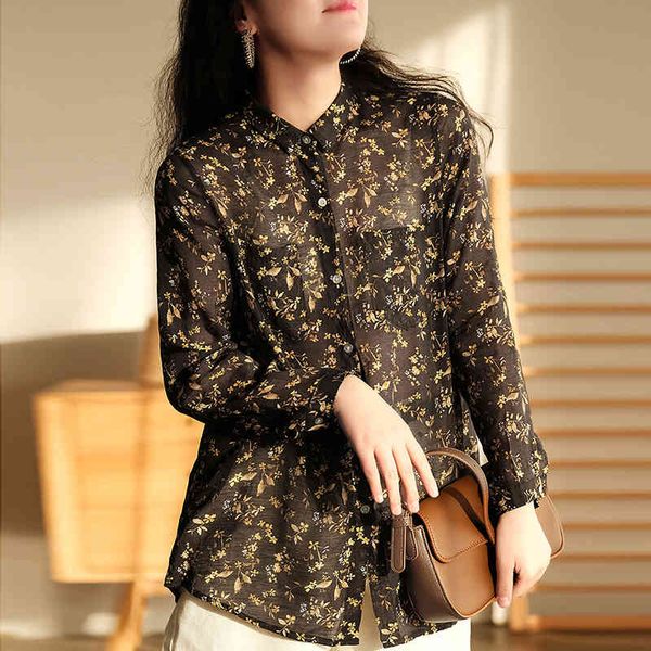 

johnature women vintage casual linen print shirts full sleeve turn-down collar blouses summer button loose shirts 210521, White