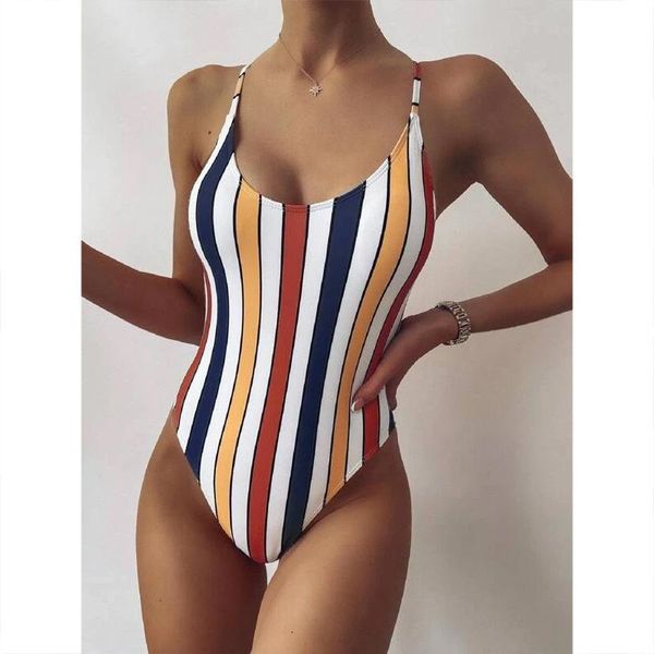 

two-piece suits multicolor stripes swim one piece swimsuit women sport suit for vacation swimming