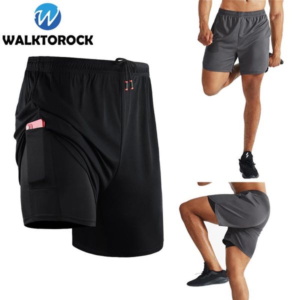 

running shorts summer breathable men 2 in 1 sports gym fitness workout jogging quick dry short pants with pockets, Black;blue